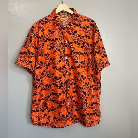 Men’s skull graphic button down shirt SSLR size xl Fall Halloween party grunge - Picture 1 of 6